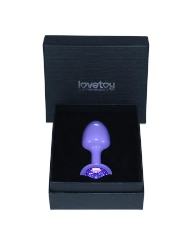 Plug Anal de Metal Púrpura Rosebud con Joya Azul