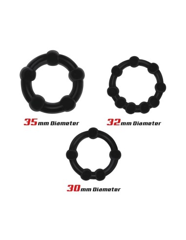 Set 3 Anillo para el Pene Beaded Flexibles Negro