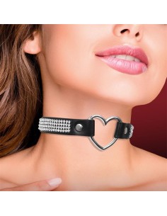Collar con Corazón y Pedrería Estilo Choker Cuero Vegano Talla Única